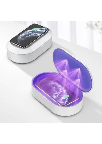 15W Kablosuz Wireless Şarj Ultraviyole Işıklı Telefon Temizleme Standı Iphone Huawei Samsung