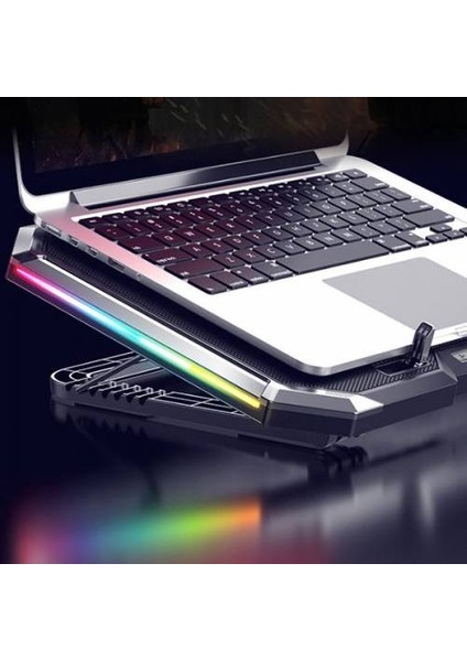 Yükseklik Ayarlı Fanlı Notebook Soğutucu, Rgb LED Işıklı Laptop Soğutucu, 6 Adet Fanlı