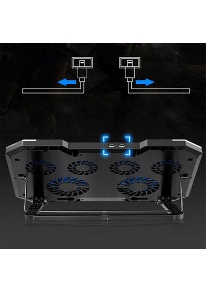 Yükseklik Ayarlı Fanlı Notebook Soğutucu, Rgb LED Işıklı Laptop Soğutucu, 6 Adet Fanlı