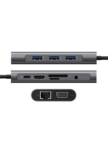 10 In 1 Type-C To VGA HDMI USB C Ethernet Aux Kart Okuyucu Macbook Uyumlu USB Hub Adaptör