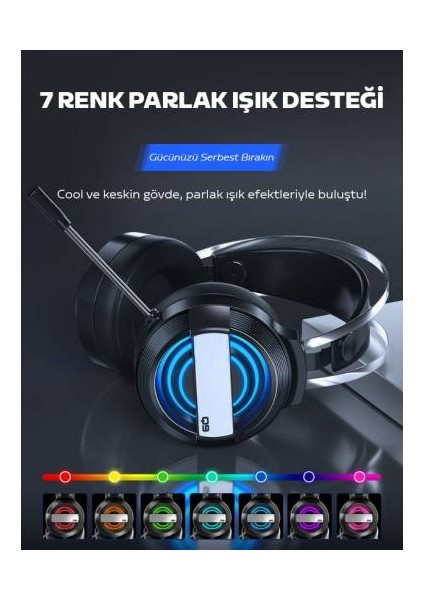 Katlanabilir 7 Renk Işıklı Rgb Mikrofonlu USB 3.5mm Jack Gaming Oyuncu Kulaklığı