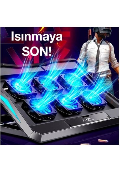 Ultra Sessiz 6 Fanlı Laptop Soğutucu Stand, LED Işıklı Gaming Laptop Soğutucu 6 Kademeli modelleri