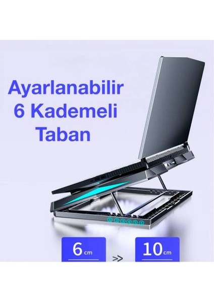 Ultra Sessiz 6 Fanlı Laptop Soğutucu Stand, LED Işıklı Gaming Laptop Soğutucu 6 Kademeli fırsatları