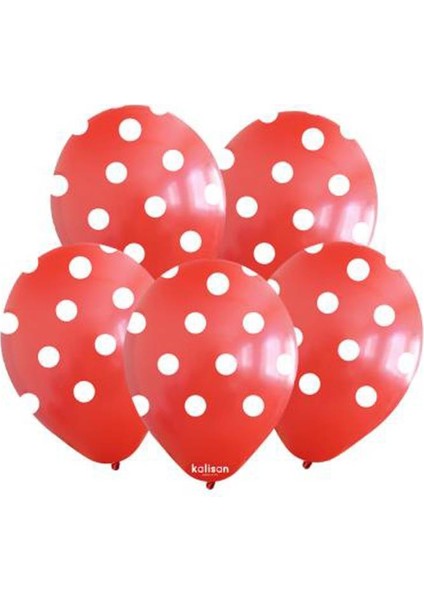 Kırmızı Beyaz Puantiyeli Baskılı Balon 10 Lu