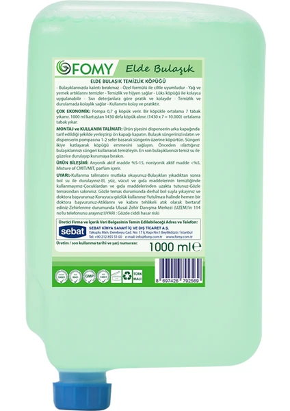 Elde Bulaşık Temizlik Köpüğü 1000 ml