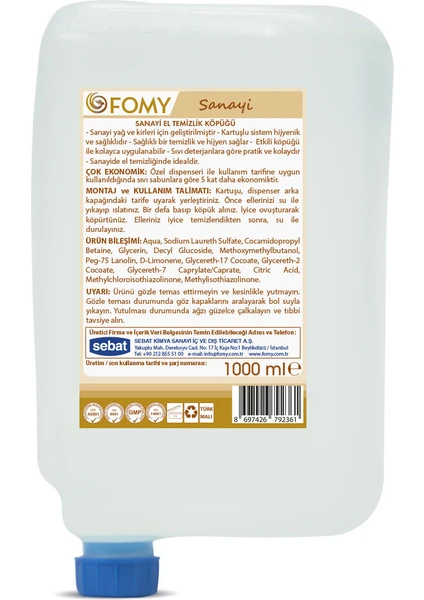 Sanayi El Temizlik Köpüğü 1000 ml