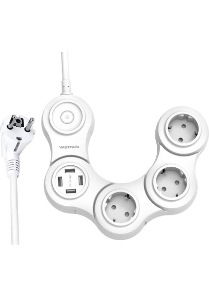 Çoklu Prizli Aşırı Gerilim Iletkeni, 3priz, 4usb (16 A, 250 V ~ 50 / 60 Hz, Max 3680 W ), Şalter, Priz Adaptörü, 1,5 M Kablo Beyaz