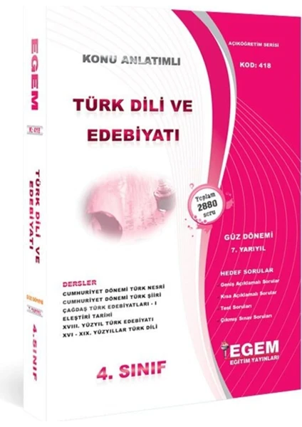 Egem Eğitim Yayınları AÖF 4. Sınıf Türk Dili ve Edebiyatı Konu Anlatımlı Soru Bankası - Güz Dönemi 7. Yarıyıl