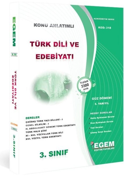 AÖF 3. Sınıf Türk Dili ve Edebiyatı Konu Anlatımlı Soru Bankası Güz Dönemi 5. Yarıyıl