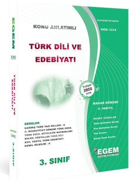 AÖF Türk Dili ve Edebiyatı Bölümü 3. Sınıf 6. Yarıyıl Bahar Dönemi Konu Anlatımlı Soru Bankası