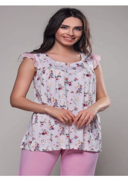 3219-PELIN Bayan Pijama Takım-Çiçekli