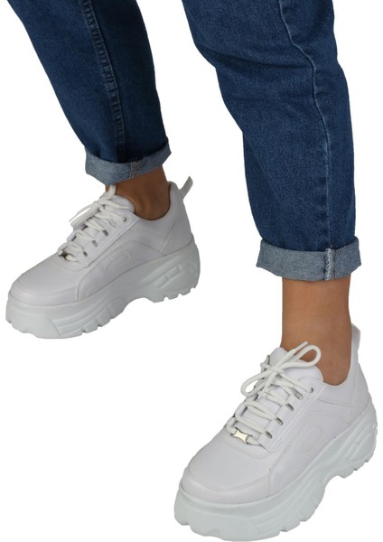 Beyaz Kalın Tabanlı Sneaker Günlük Spor Ayakkabı - Porto