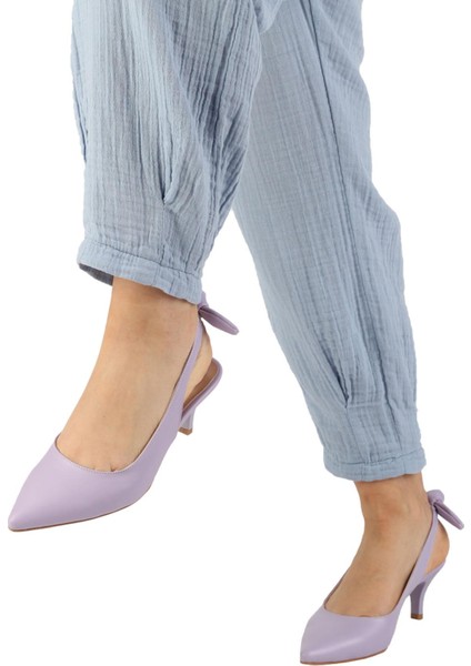 Lila Arkadan Fiyonklu Topuklu Stiletto Ayakkabı - Minipony