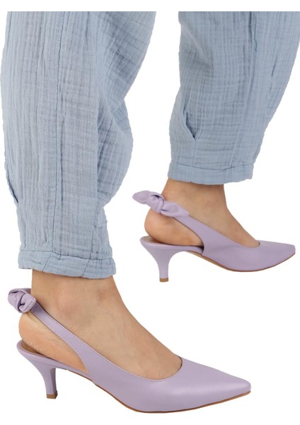 Lila Arkadan Fiyonklu Topuklu Stiletto Ayakkabı - Minipony
