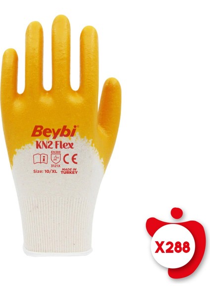 Kn2 Flex Sarı Pamuk Nitril Iş Eldiveni 10 Beden 288 Çift