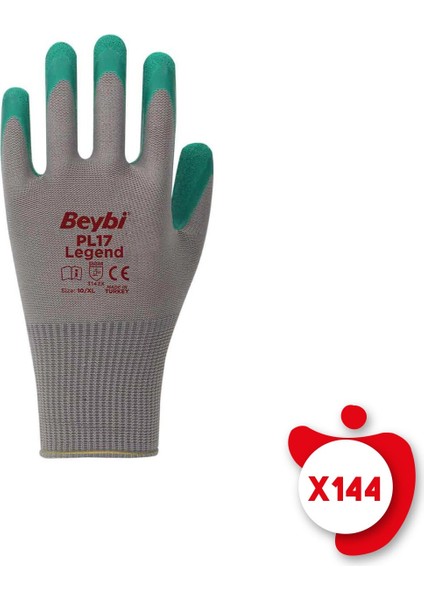 PL17 Legend Yeşil-Gri Poly. Örme Lateks Iş Eldiveni 10 Beden 144 Çift