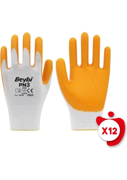 Pn3 Sarı Polyester Örme Nitril Iş Eldiveni 10 Beden 12 Çift