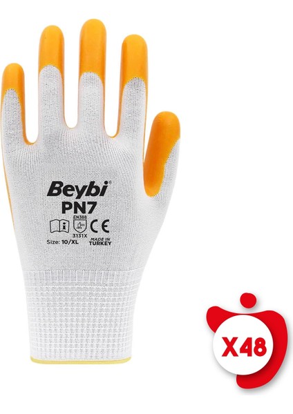 Pn7 Sarı Polyester Örme Nitril Iş Eldiveni 10 Beden 48 Çift