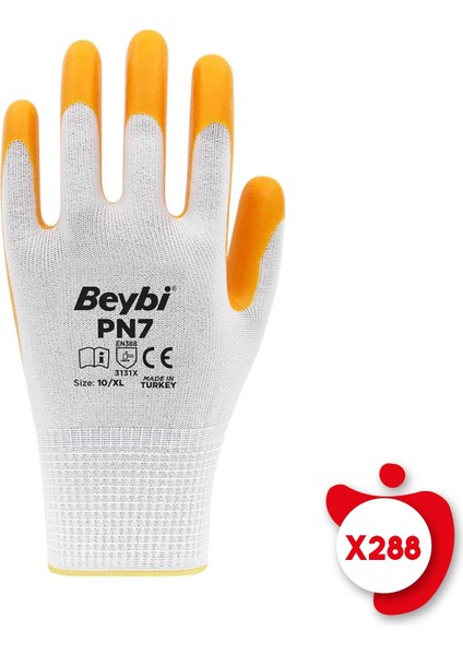 PN7 EL-K7 Nitril Sarı İş Eldiveni NO: 10 288 Çift (1 Koli)