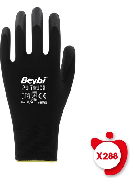 Pu Touch Siyah Poliüretan Kaplı Poly. Örme Nitril Iş Eldiveni 8 Beden 288 Çift