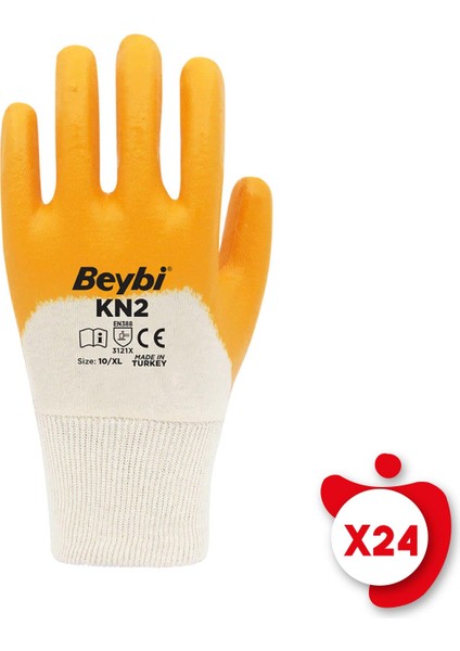 Kn2 Sarı Pamuk Nitril Iş Eldiveni 10 Beden 24 Çift