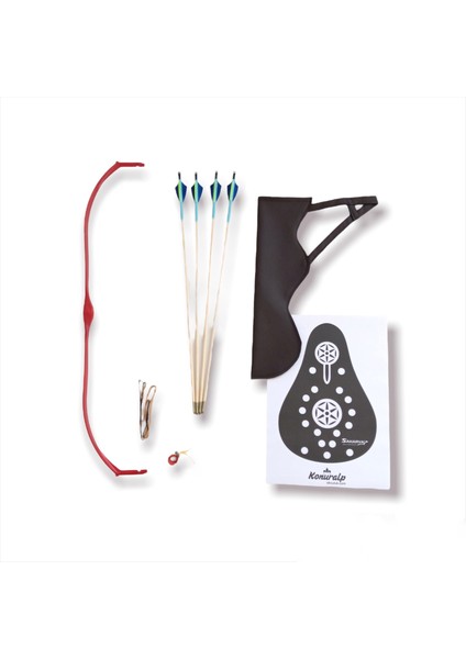 Geleneksel Okçuluk Başlangıç Genç Ok Yay Seti Kırmızı (4 Ok+ Zihgir+ Tirkeş +Hedef) fiyatları