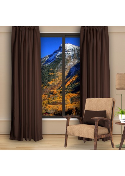 Blackout (Karartma) Fon Perde-Güneşlik Pilesiz Extraforlu Düz Dikim Koyu Toprak