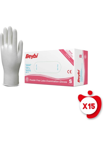 Pudrasız Lateks Eldiven S Beden Beyaz 100'LÜ 15 Paket