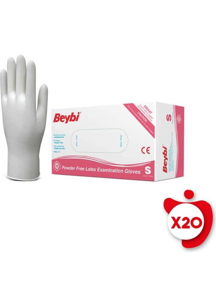 Pudrasız Lateks Eldiven S Beden Beyaz 100'LÜ 20 Paket