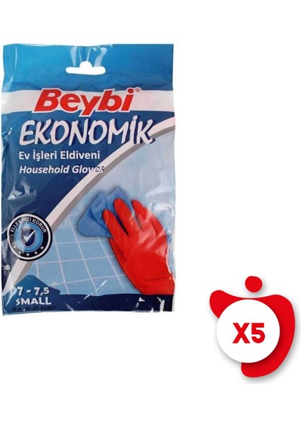 Ekonomik Ev Işleri ve Bulaşık Eldiveni 7-7,5 Beden Kırmızı 5 Adet