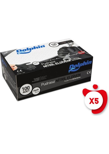 Pudrasız Nitril Extra Kalın Eldiven M Beden Siyah 100'LÜ 5 Paket