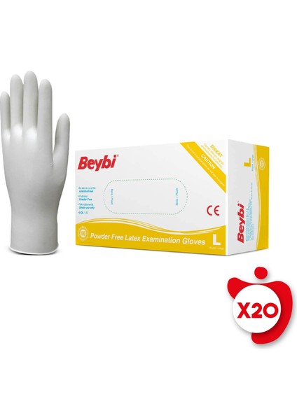 Pudrasız Lateks Eldiven L Beden Beyaz 100'LÜ 20 Paket