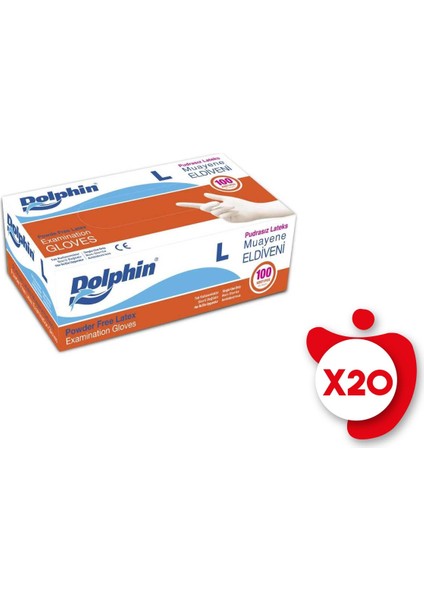 Pudrasız Lateks Eldiven L Beden Beyaz 100'LÜ 20 Paket