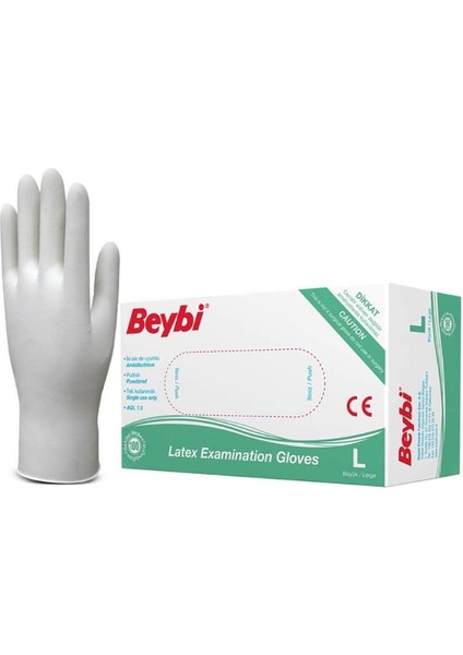 Pudralı Lateks Eldiven L Beden Beyaz 100'LÜ 15 Paket