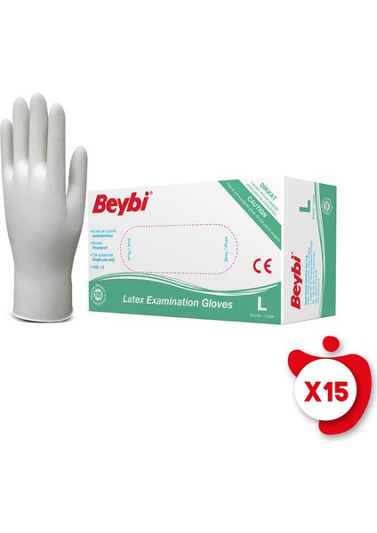Pudralı Lateks Eldiven L Beden Beyaz 100'LÜ 15 Paket fiyatları