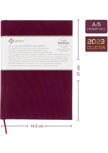 Bi Defter Noktalı Defter – Viskon Kumaş Ciltli, %100 El Yapımı, El Dikişi, (Iplik Dikiş) “benzersiz Ürün” A/5