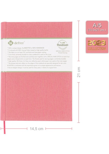 Bi Defter Noktalı Defter – Viskon Kumaş Ciltli, %100 El Yapımı, El Dikişi, (Iplik Dikiş) “benzersiz Ürün” A/5