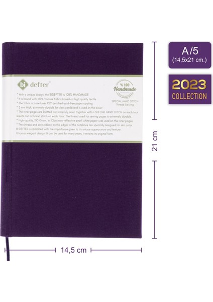 Bi Defter Noktalı Defter – Viskon Kumaş Ciltli, %100 El Yapımı, El Dikişi, (Iplik Dikiş) “benzersiz Ürün” A/5