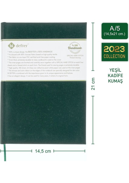 Bi Defter Çizgili Defter – Viskon Kumaş Ciltleme, %100 El Yapımı, El Dikişi (Iplik Dikiş) “benzersiz Ürün” A/5