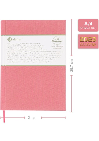 Bi Defter Çizgisiz Defter – Viskon Kumaş Ciltleme, %100 El Yapımı El Dikişi (Iplik Dikiş) “benzersiz Ürün” A/4