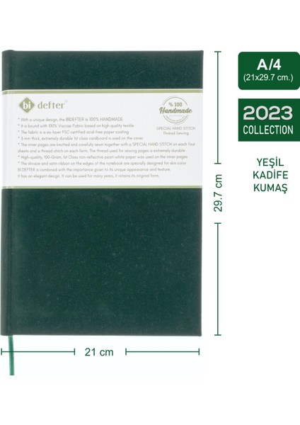 Bi Defter Çizgisiz Defter – Viskon Kumaş Ciltleme, %100 El Yapımı El Dikişi (Iplik Dikiş) “benzersiz Ürün” A/4