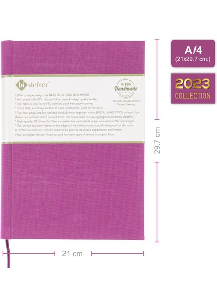 Bi Defter Çizgisiz Defter – Viskon Kumaş Ciltleme, %100 El Yapımı El Dikişi (Iplik Dikiş) “benzersiz Ürün” A/4