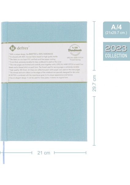 Bi Defter Çizgisiz Defter – Viskon Kumaş Ciltleme, %100 El Yapımı El Dikişi (Iplik Dikiş) “benzersiz Ürün” A/4
