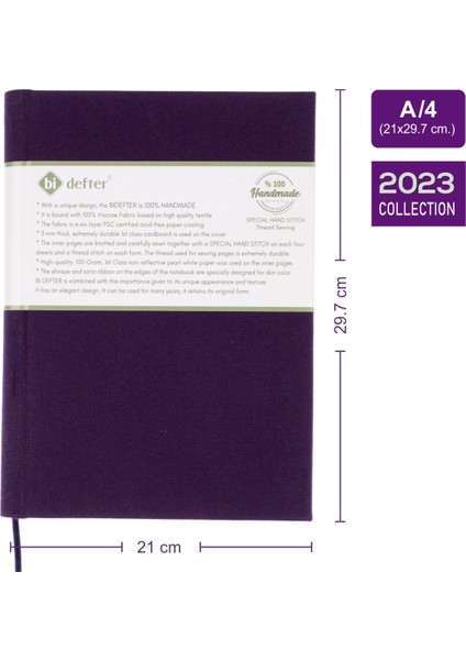 Bi Defter Çizgisiz Defter – Viskon Kumaş Ciltleme, %100 El Yapımı El Dikişi (Iplik Dikiş) “benzersiz Ürün” A/4