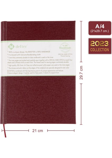 Bi Defter Çizgisiz Defter – Gerçek Cilt Bezi, %100 El Yapımı, El Dikişi, (Iplik Dikiş) “benzersiz Ürün” A/4