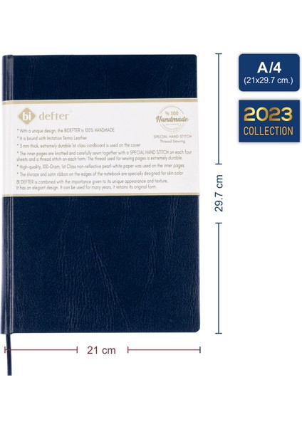 Bi Defter Çizgisiz Defter – Termo Deri Ciltli, %100 El Yapımı, El Dikişi, (Iplik Dikiş) “benzersiz Ürün” A/4