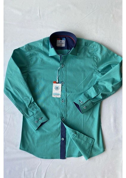 Yakası Garnili Uzun Kollu Çocuk Gömleği