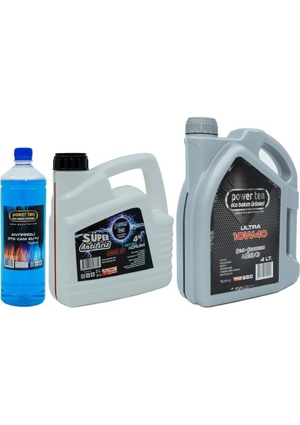 10W40 Motor Yağı 4 Litre + Kırmızı Antifriz 3 Litre + Cam Suyu 2022