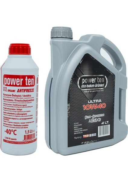 10W40 Motor Yağı 4 Litre + Kırmızı Antifriz 1.5 Litre 2022