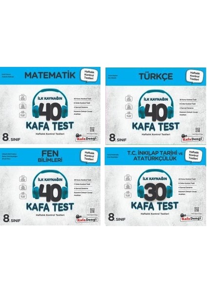 8.Sınıf LGS Matematik - Türkçe -Fen - İnkılap Kafa Test Seti 4 Kitap 2023